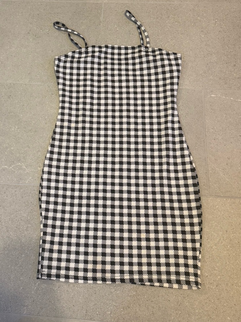 Black & White Gingham Spaghetti Strap Mini Dress